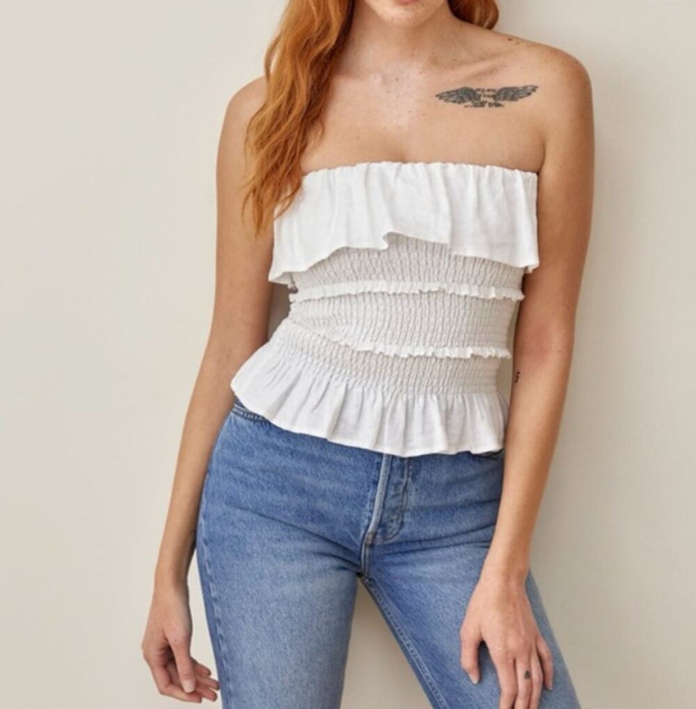 Reformation Millet Tube Top White Womens Small Linen